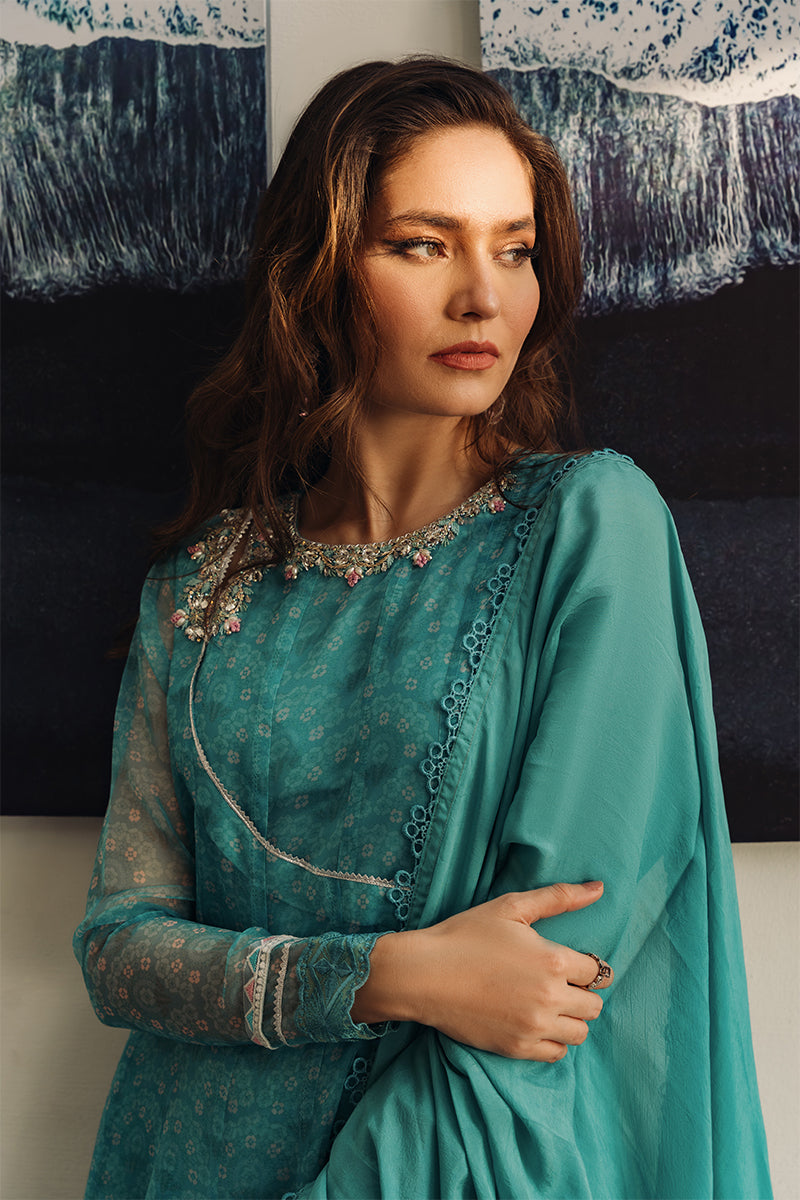 Aqua Blue Embroidered Organza Angrakha (3-Piece) - Image 4