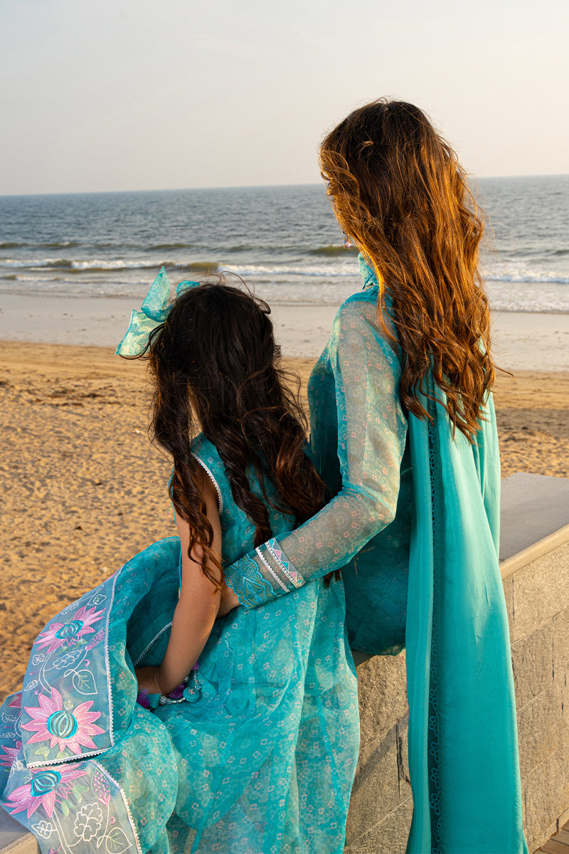 Aqua Blue Embroidered Organza Angrakha (3-Piece) - Image 8