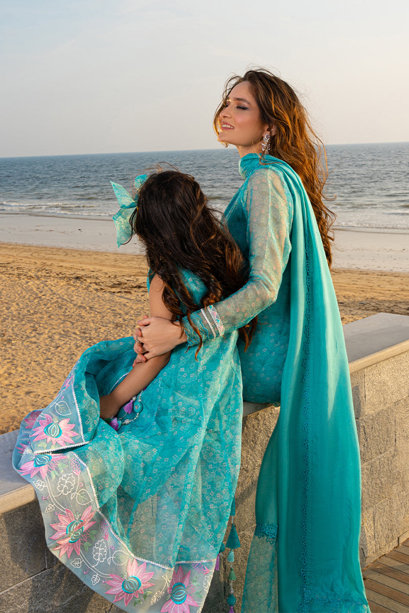 Aqua Blue Embroidered Organza Angrakha (3-Piece) - Image 9