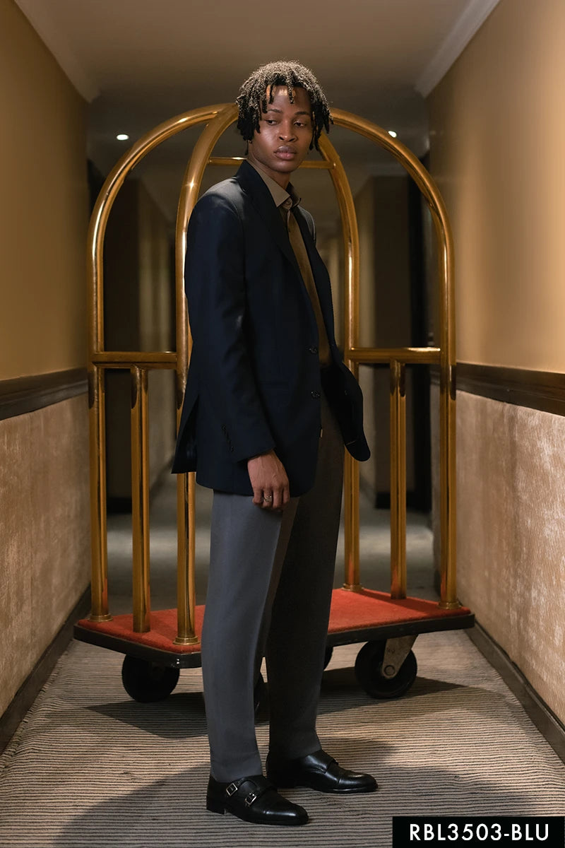 Mid Blue Hem-Stitched Suiting Blazer (1-Pc) - Image 1