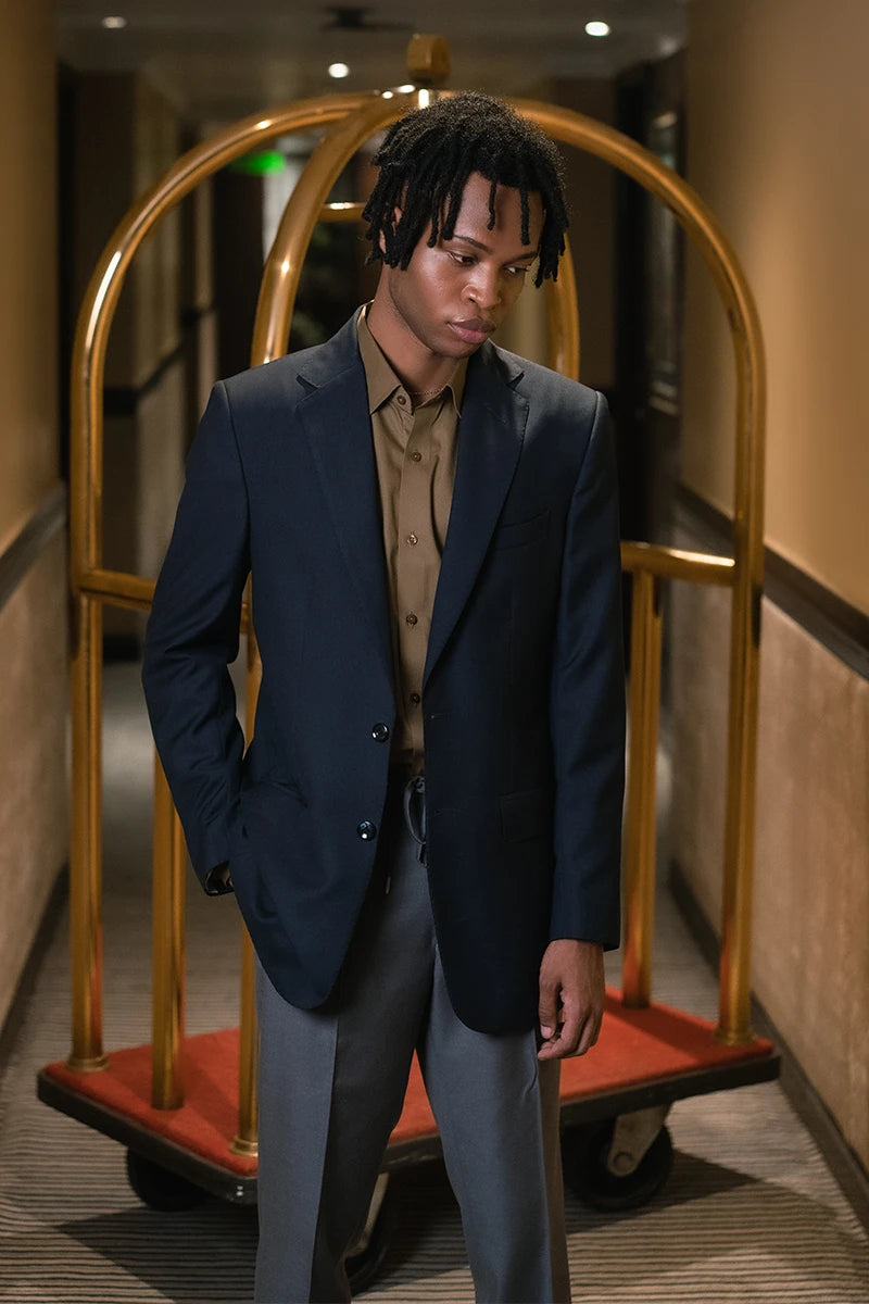 Mid Blue Hem-Stitched Suiting Blazer (1-Pc) - Image 2