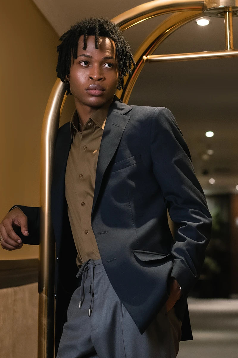 Mid Blue Hem-Stitched Suiting Blazer (1-Pc) - Image 3