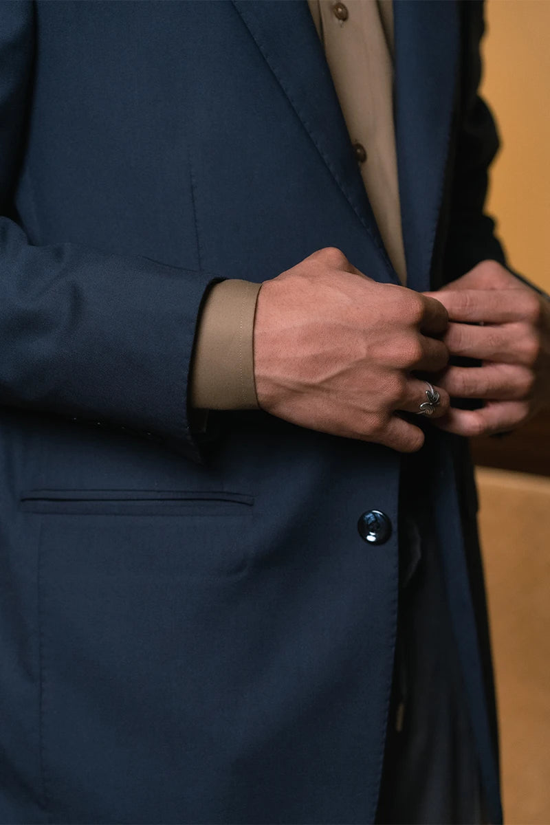 Mid Blue Hem-Stitched Suiting Blazer (1-Pc) - Image 4