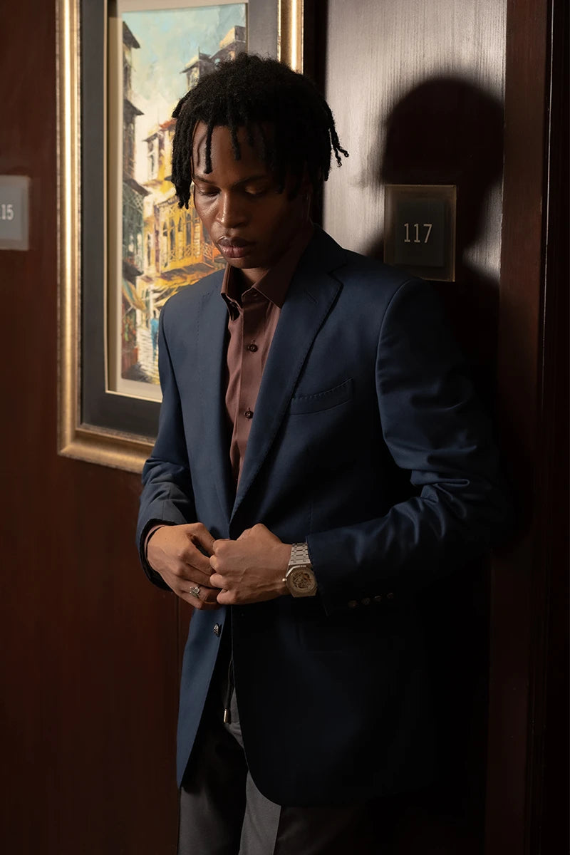 Blue Tailored Suiting Blazer with Brass Buttons (1-Pc) - Image 2