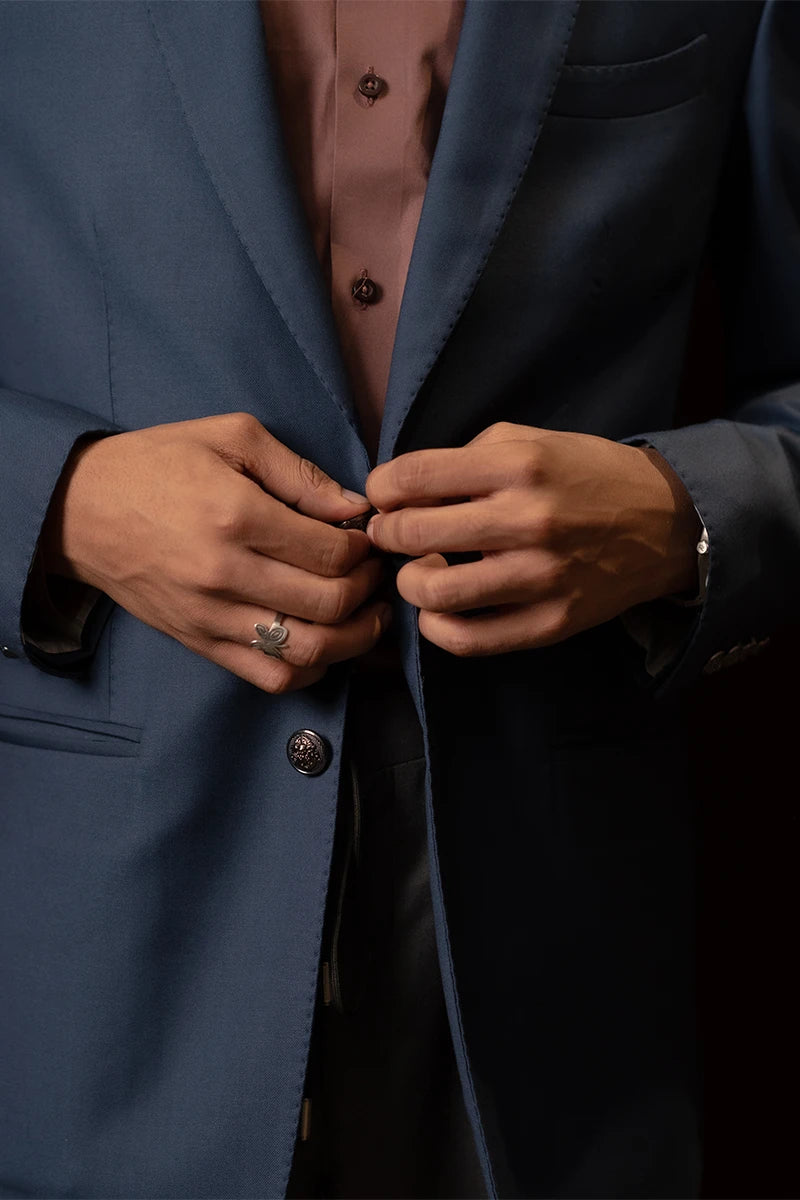 Blue Tailored Suiting Blazer with Brass Buttons (1-Pc) - Image 4