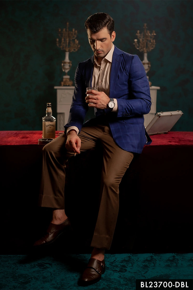 Dark Blue Check Suiting Blazer (1-Pc) - Image 1