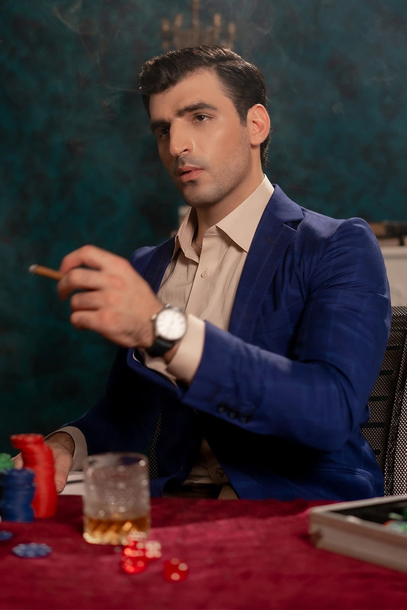 Dark Blue Check Suiting Blazer (1-Pc) - Image 3