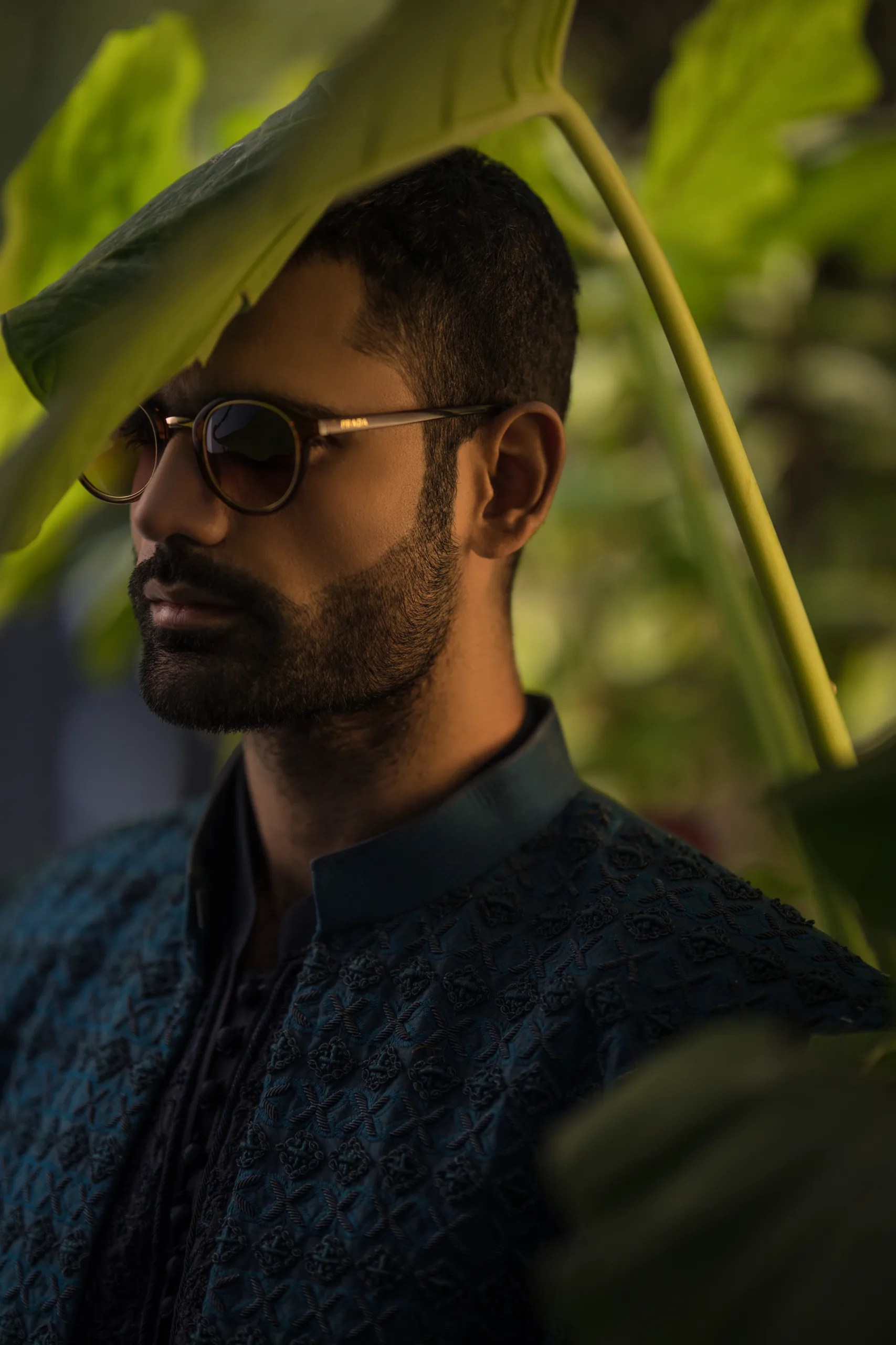 Midnight Blue Embroidered Raw Silk Sherwani (3-Piece) - Image 10