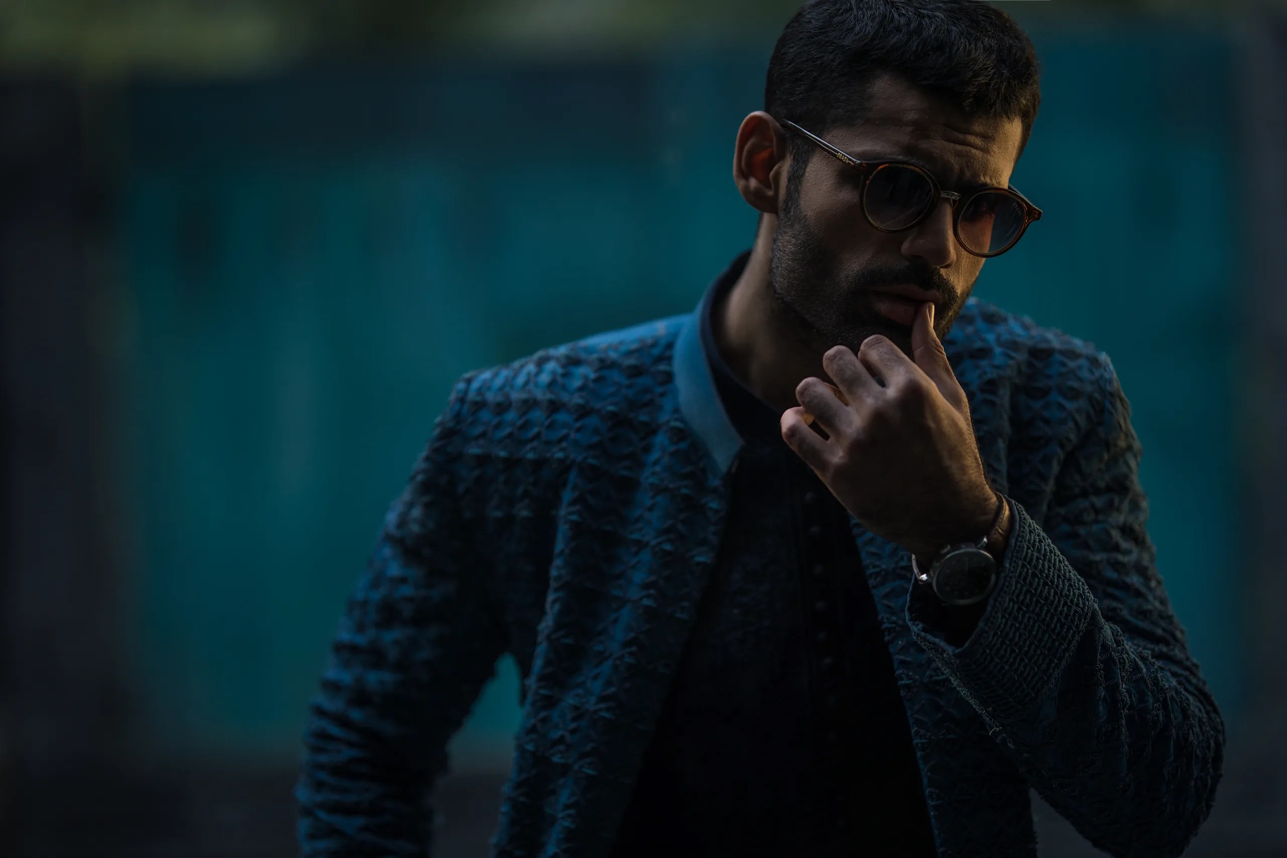 Midnight Blue Embroidered Raw Silk Sherwani (3-Piece) - Image 15