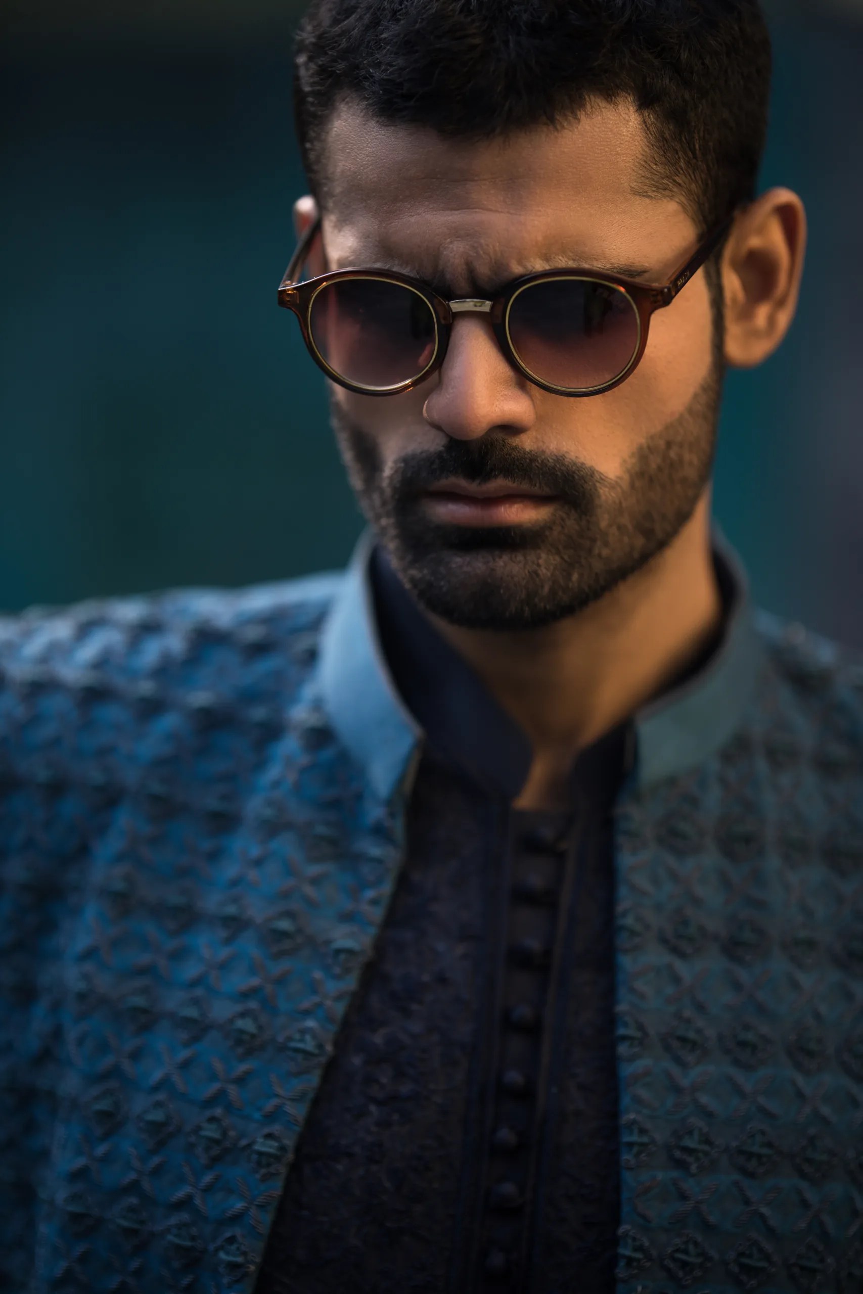 Midnight Blue Embroidered Raw Silk Sherwani (3-Piece) - Image 4