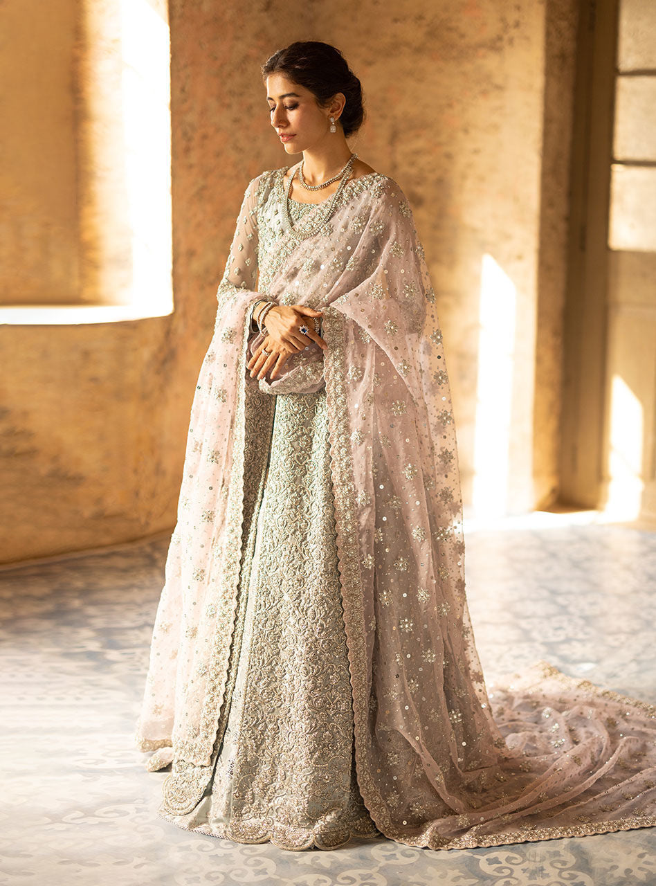 Pakistani Powder Blue Zardozi Brocade Anarkali Gown (2-Piece) - Image 7