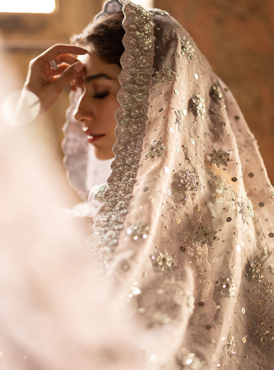 Pakistani Powder Blue Zardozi Brocade Anarkali Gown (2-Piece) - Image 9