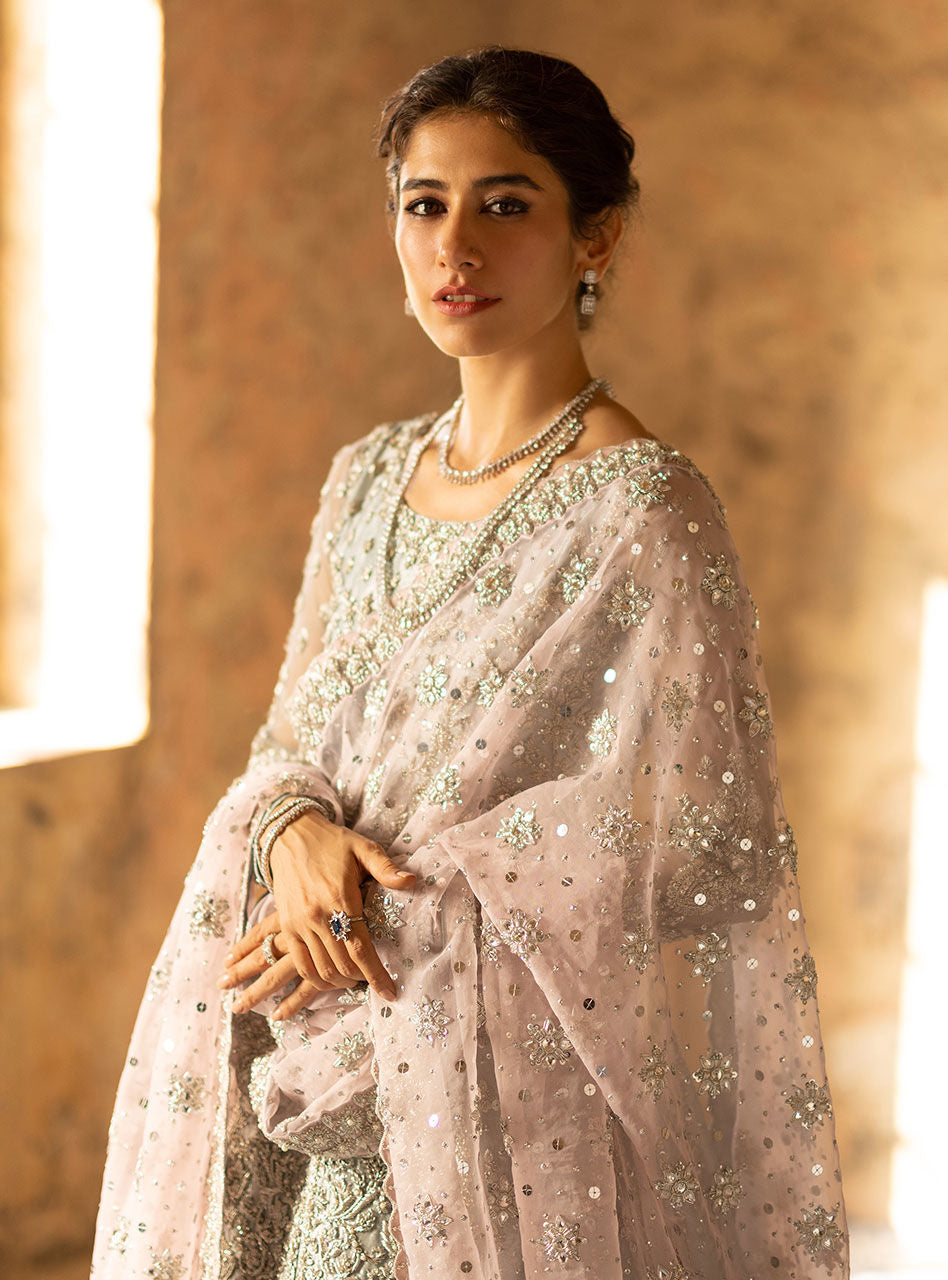 Powder Blue Zardozi Brocade Anarkali Gown (2-Piece) - Image 10