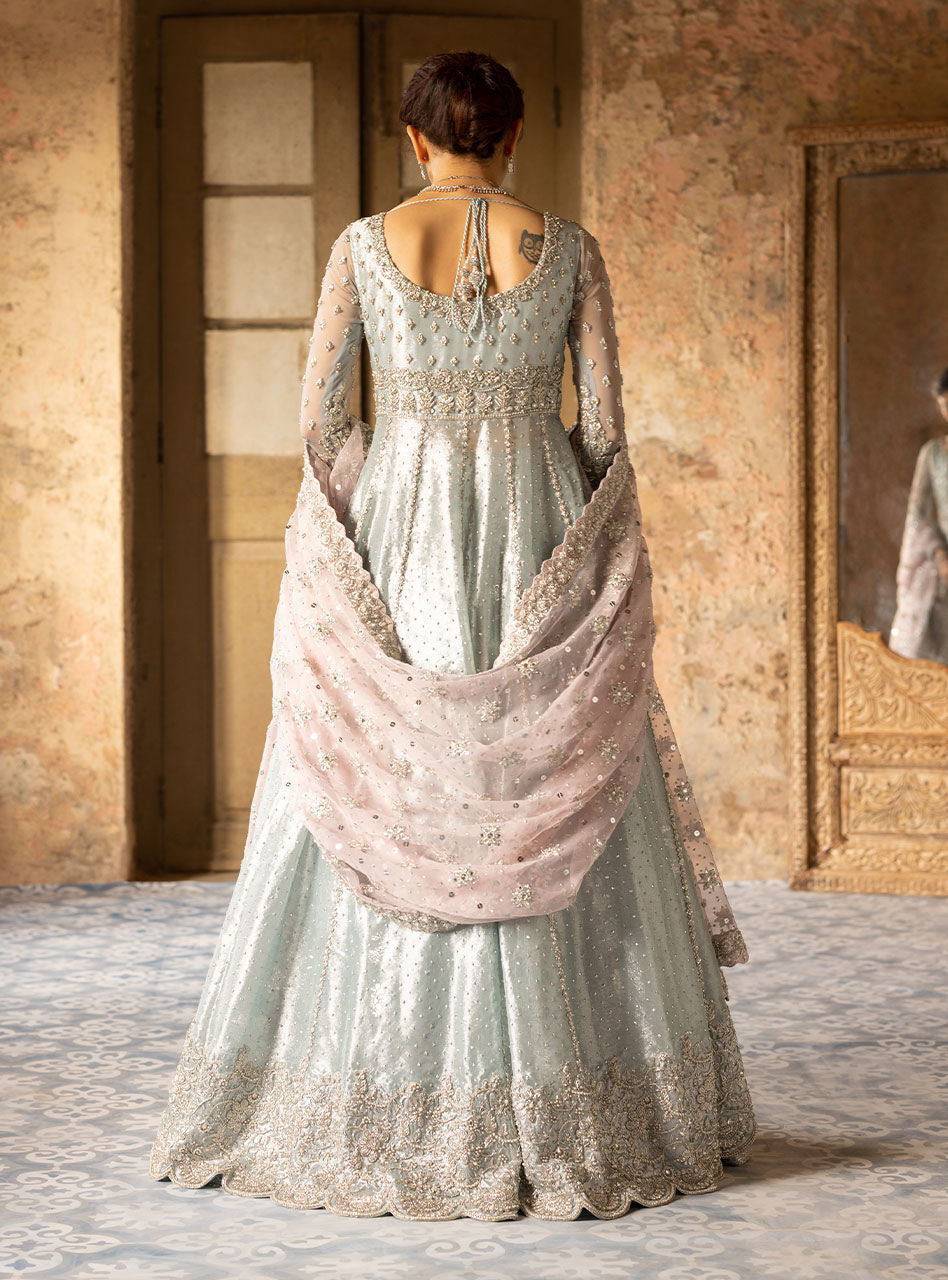 Powder Blue Zardozi Brocade Anarkali Gown (2-Piece) - Image 13