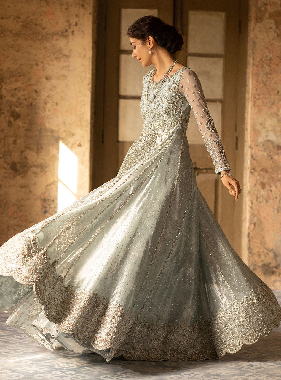 Powder Blue Zardozi Brocade Anarkali Gown (2-Piece) - Image 15