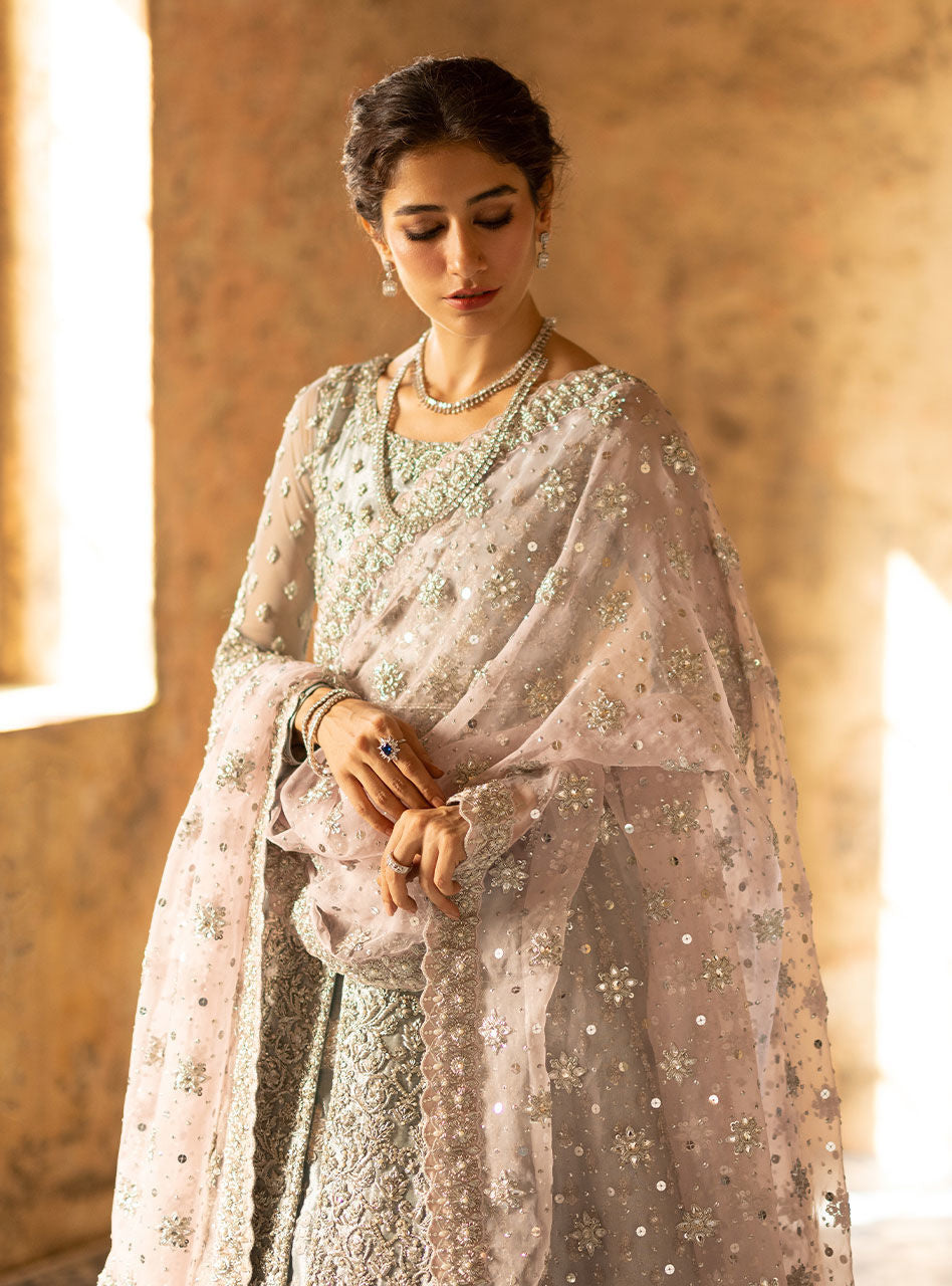 Powder Blue Zardozi Brocade Anarkali Gown (2-Piece) - Image 6