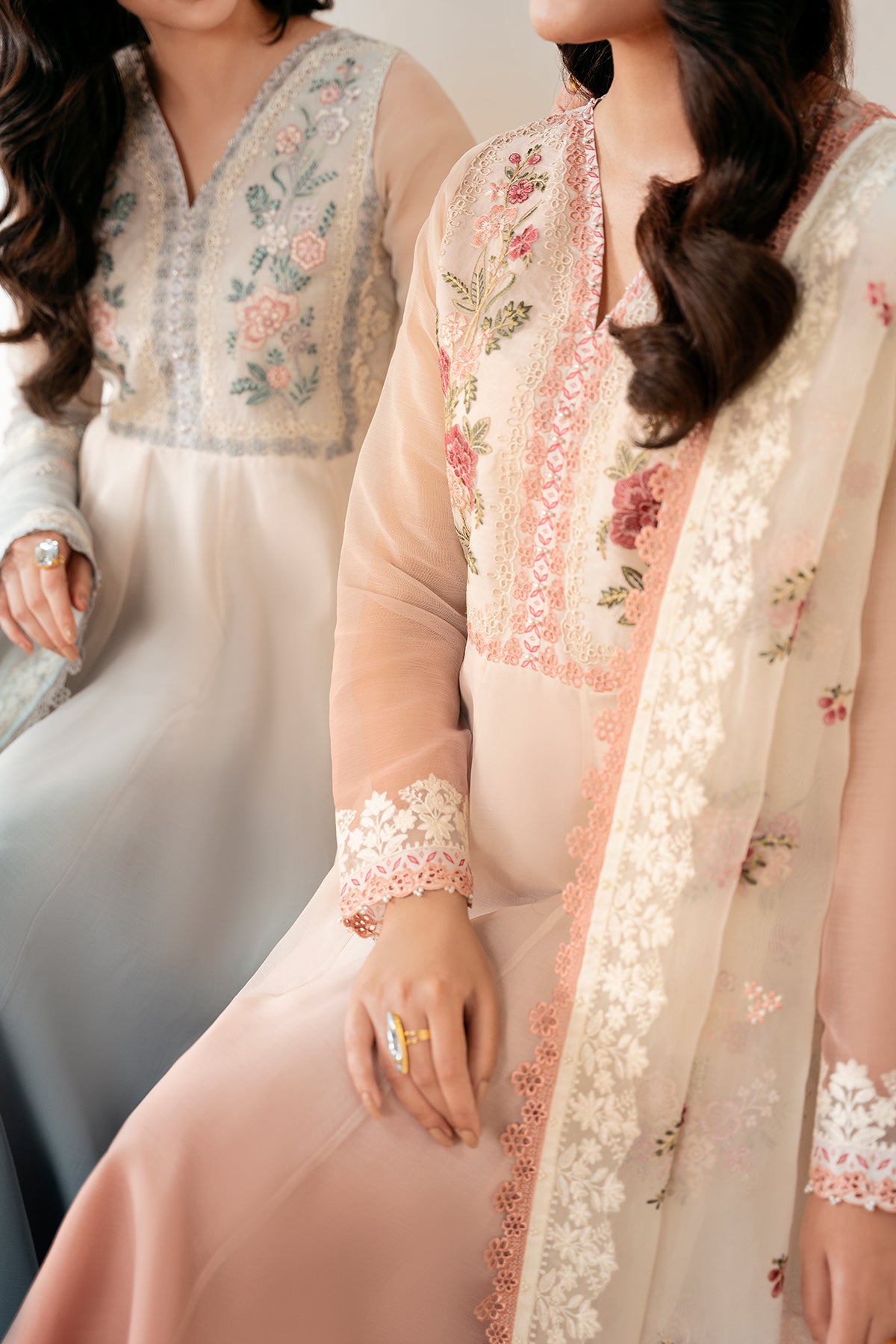 Pakistani Ombre Blue Embroidered Chiffon Anarkali Dress (3-Piece) - Image 8