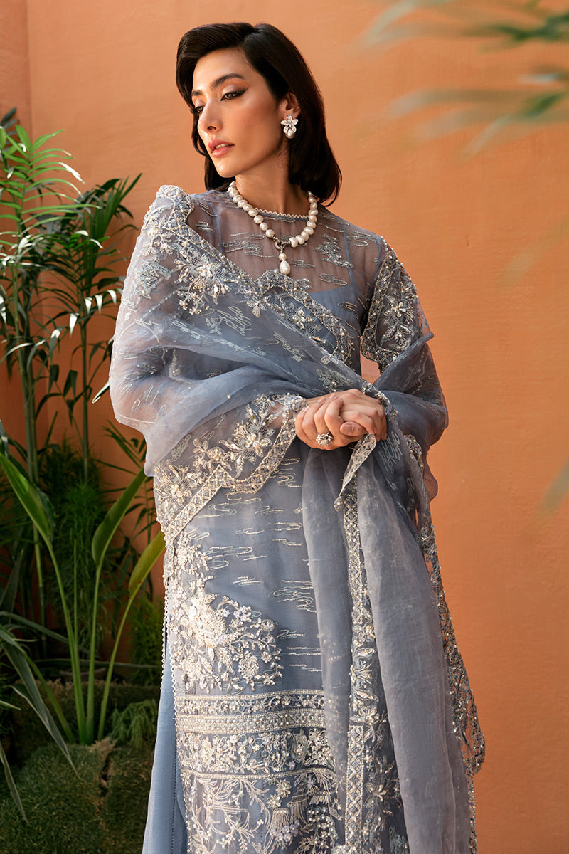 Ice Blue Hand-Embellished Organza Anarkali Dress (2-Piece) - Image 4