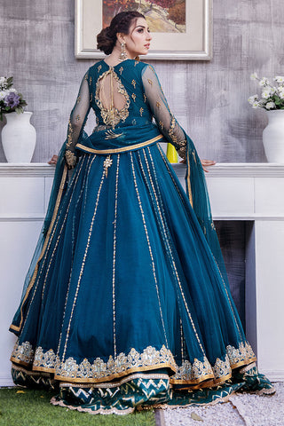 Pakistani Cerulean Blue Embroidered Net Anarkali Dress (2-Piece) - Image 10