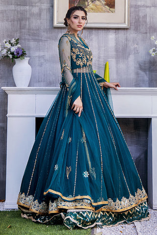 Pakistani Cerulean Blue Embroidered Net Anarkali Dress (2-Piece) - Image 5