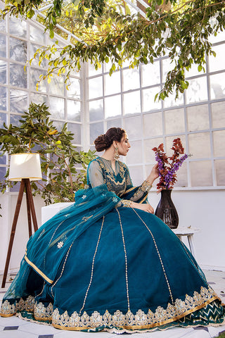 Pakistani Cerulean Blue Embroidered Net Anarkali Dress (2-Piece) - Image 7