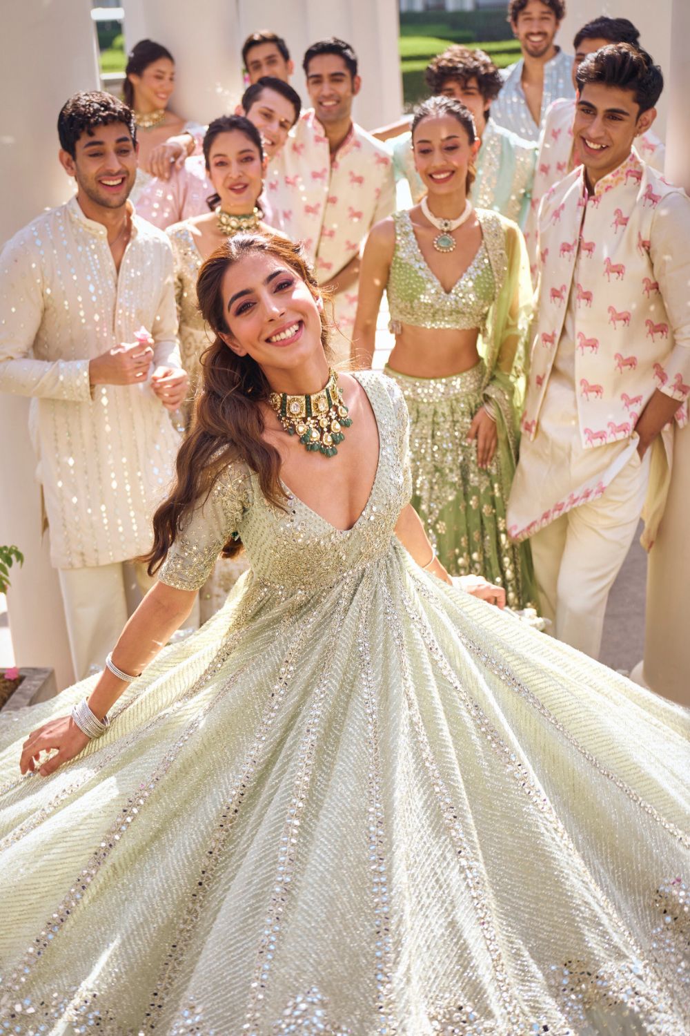 Indian Ice Blue Mirror Embroidered Net Anarkali Dress (2-Piece) - Image 2