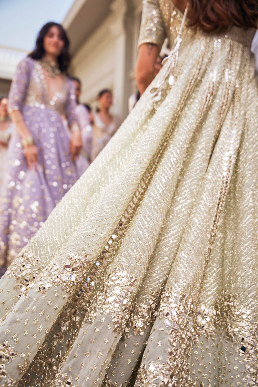 Indian Ice Blue Mirror Embroidered Net Anarkali Dress (2-Piece) - Image 4