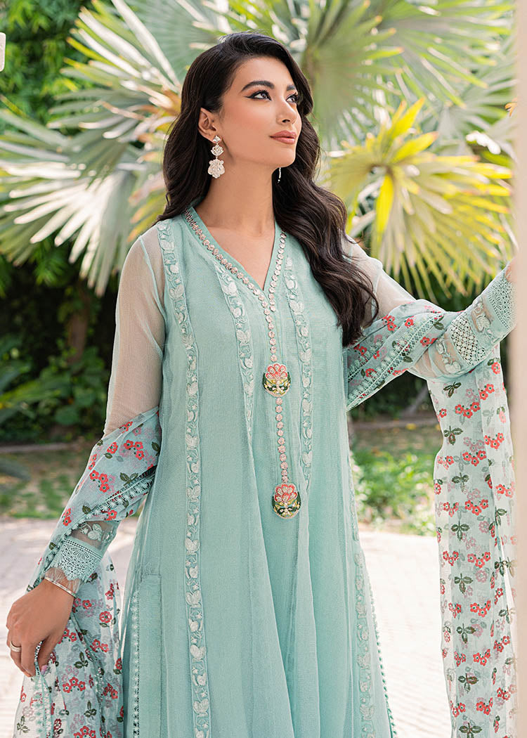 Pakistani Ice Blue Embroidered Net Organza Anarkali Dress (2-Piece) - Image 4