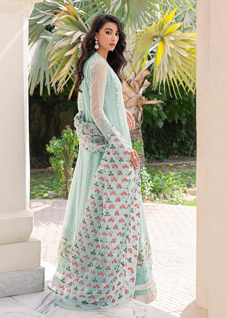 Pakistani Ice Blue Embroidered Net Organza Anarkali Dress (2-Piece) - Image 5