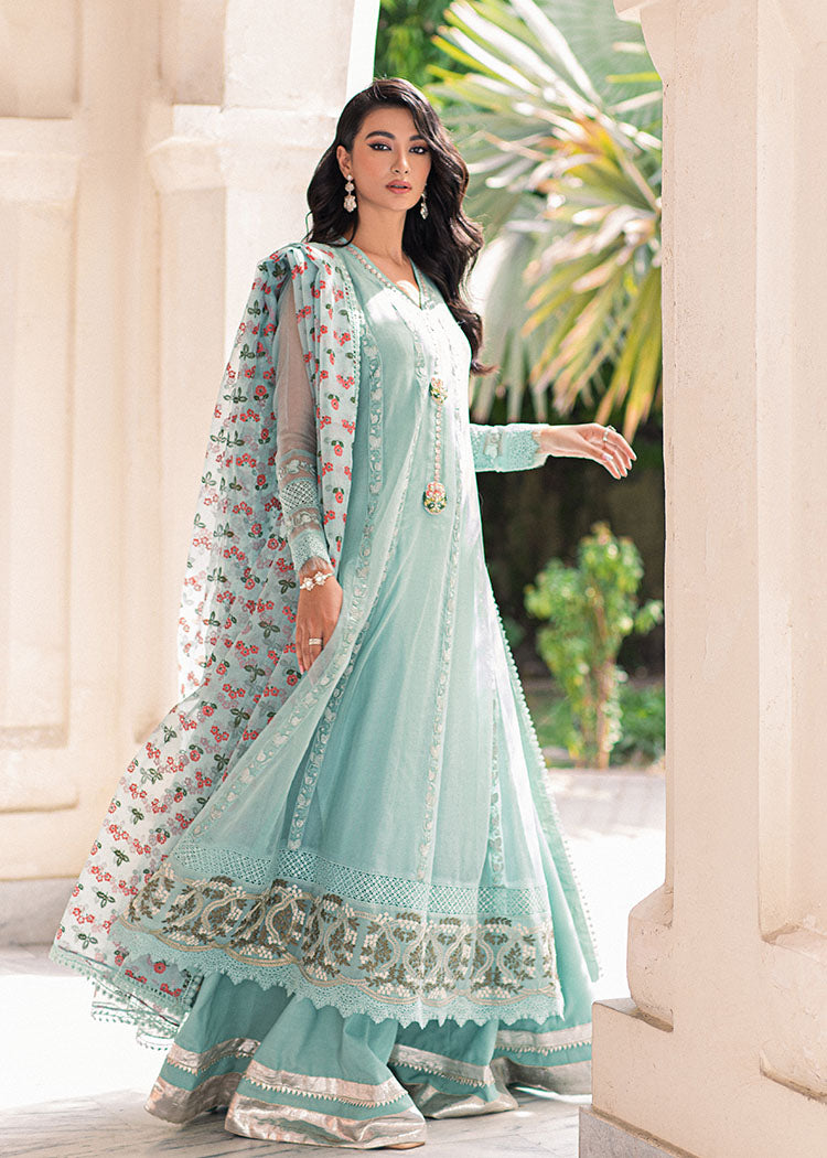 Pakistani Ice Blue Embroidered Net Organza Anarkali Dress (2-Piece) - Image 7