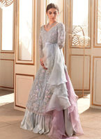 Ice Blue Silver Embroidered Net Anarkali Dress (2-Piece) - Image 1