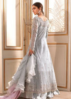 Ice Blue Silver Embroidered Net Anarkali Dress (2-Piece) - Image 2