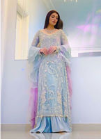 Ice Blue Silver Embroidered Net Anarkali Dress (2-Piece) - Image 3
