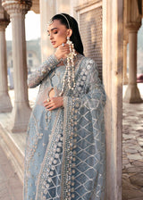 Dusty Blue Hand-Embellished Organza Anarkali (2-Piece) - Image 3