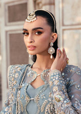 Dusty Blue Hand-Embellished Organza Anarkali (2-Piece) - Image 4