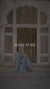 Dusty Blue Hand-Embellished Organza Anarkali (2-Piece) - Image 7