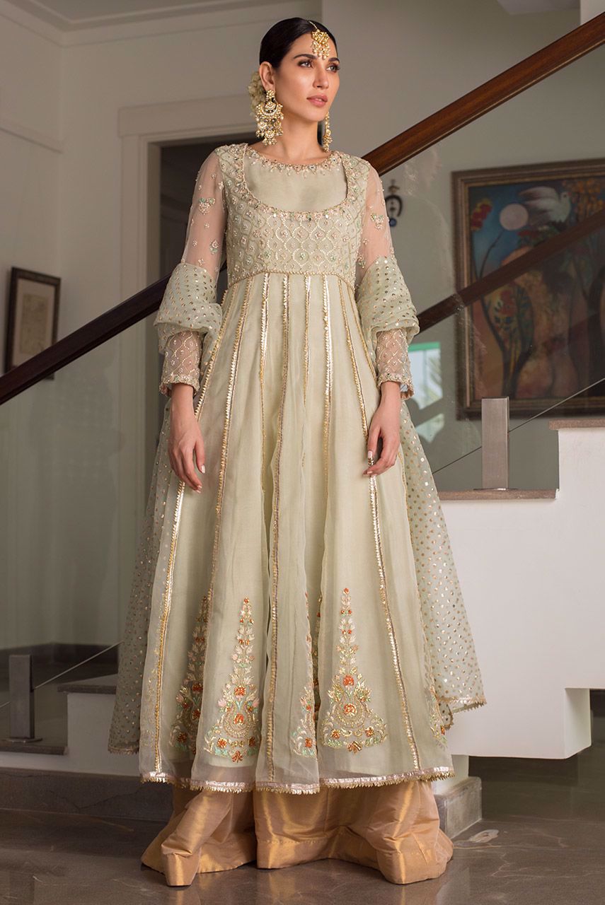 Pakistani Powder Blue Zardozi Organza Anarkali (3-Piece) - Image 1
