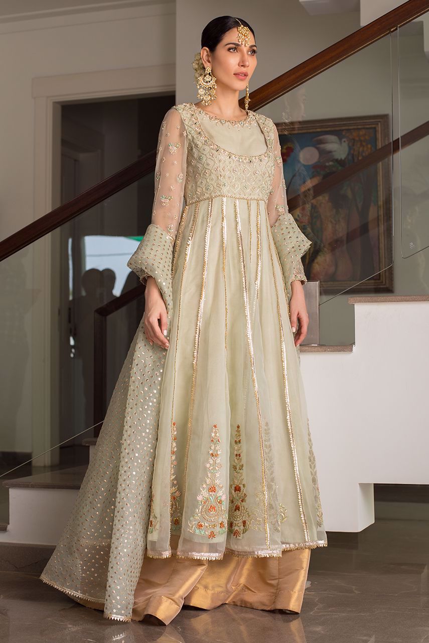 Pakistani Powder Blue Zardozi Organza Anarkali (3-Piece) - Image 2