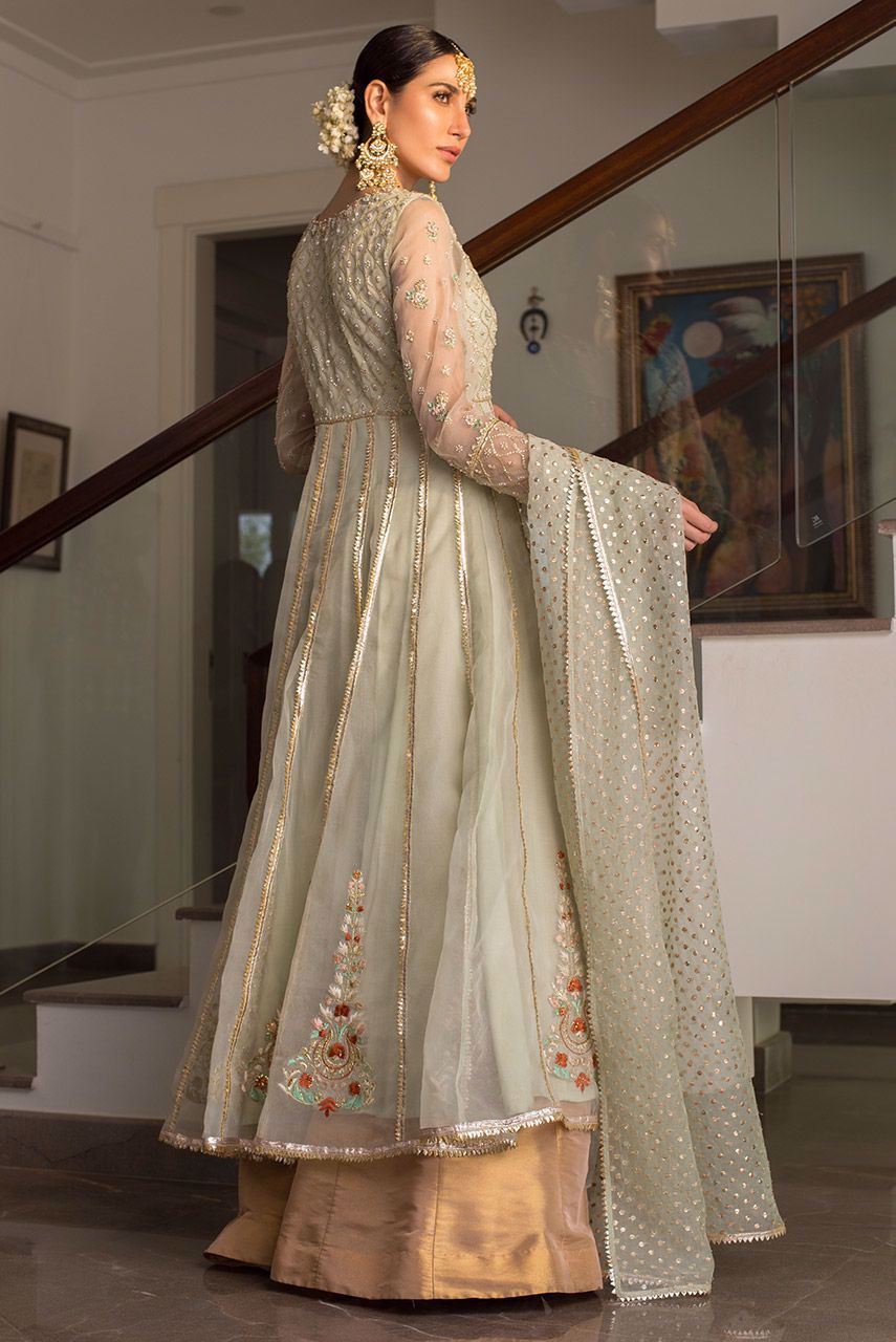Pakistani Powder Blue Zardozi Organza Anarkali (3-Piece) - Image 3