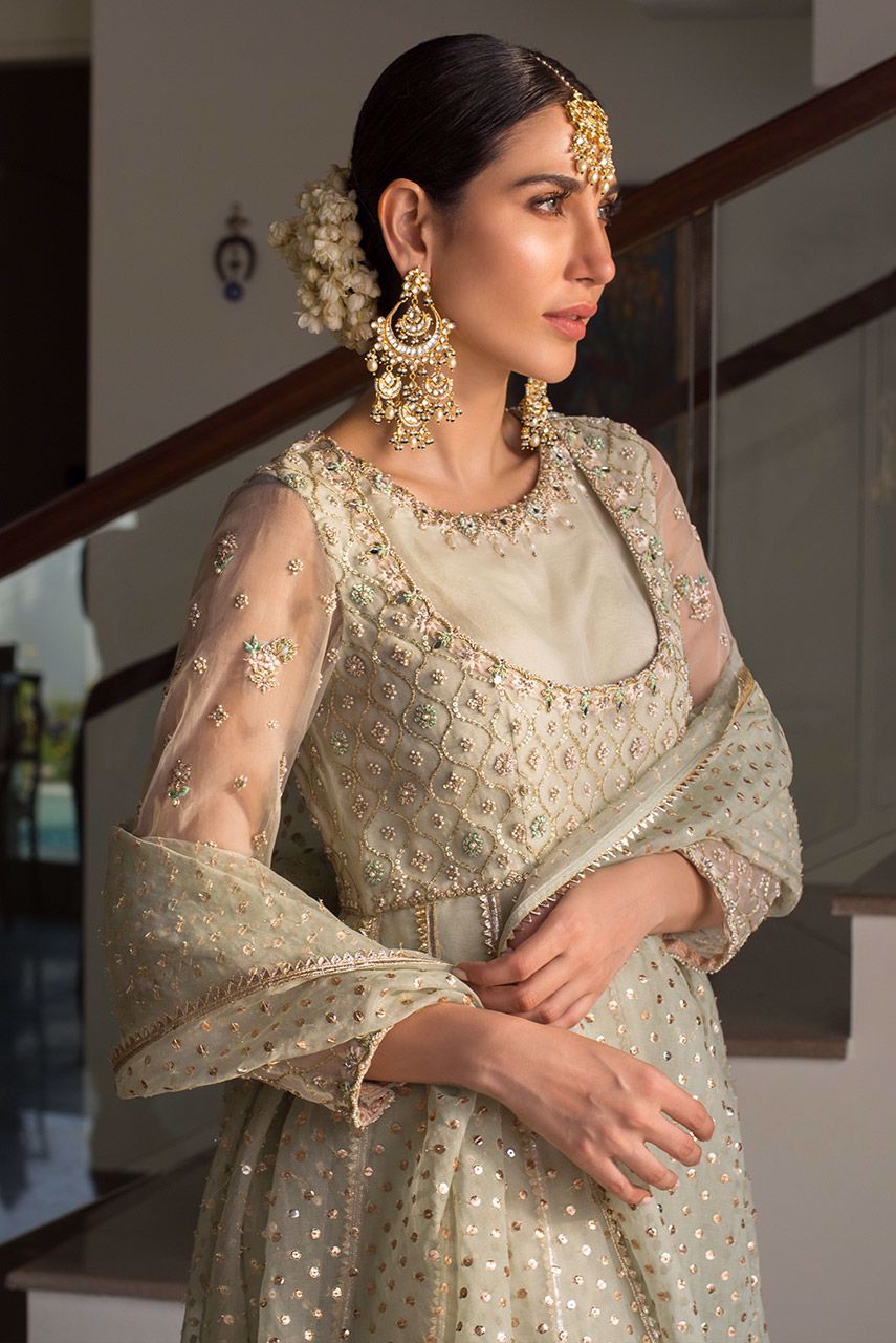 Pakistani Powder Blue Zardozi Organza Anarkali (3-Piece) - Image 4