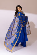 Royal Blue Embroidered Raw Silk Anarkali Dress (3-Piece) - Image 4