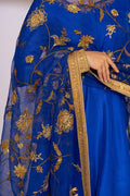 Royal Blue Embroidered Raw Silk Anarkali Dress (3-Piece) - Image 5