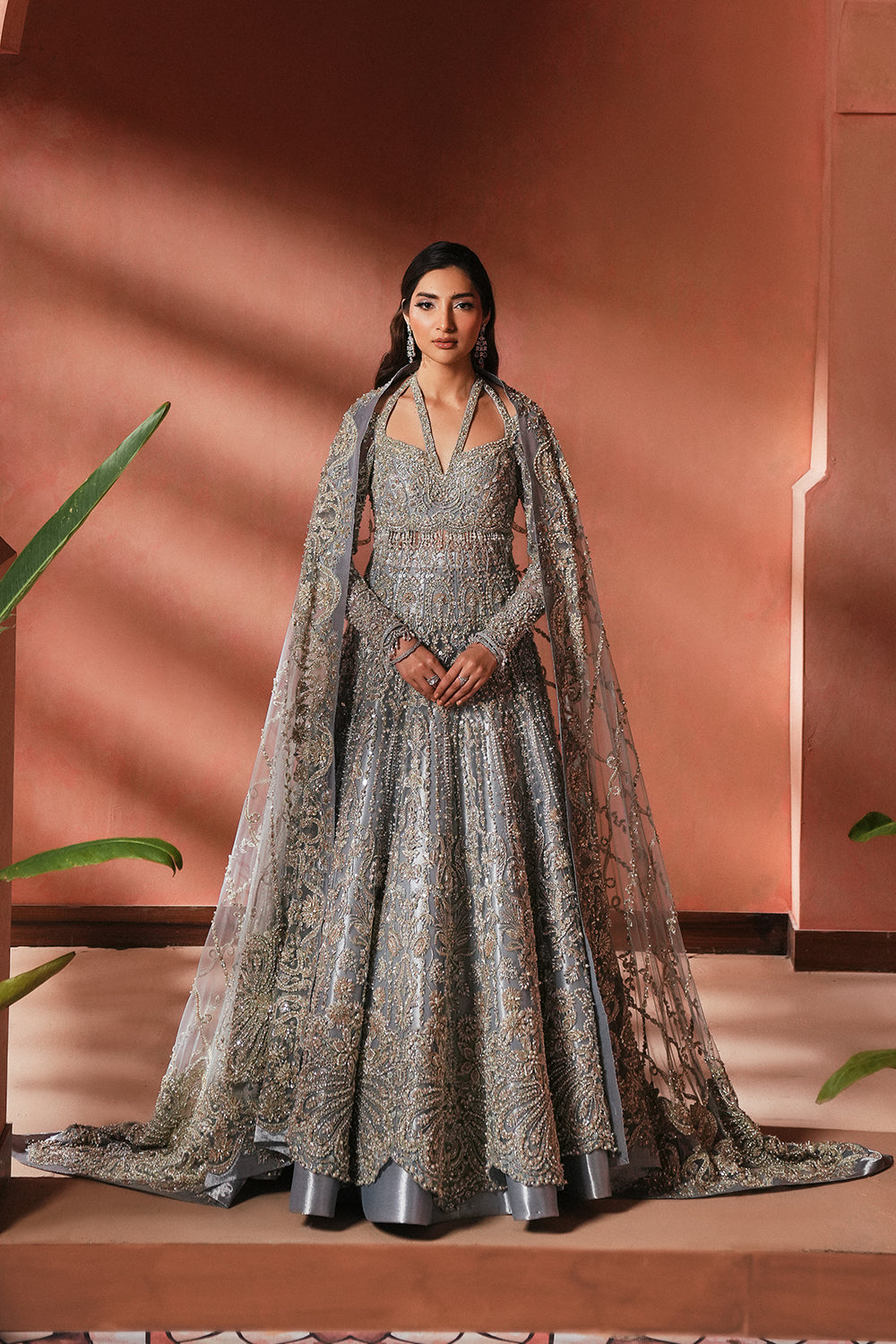 Moonlight Blue Naqshi Dabka Tissue Anarkali (2-Piece) - Image 1