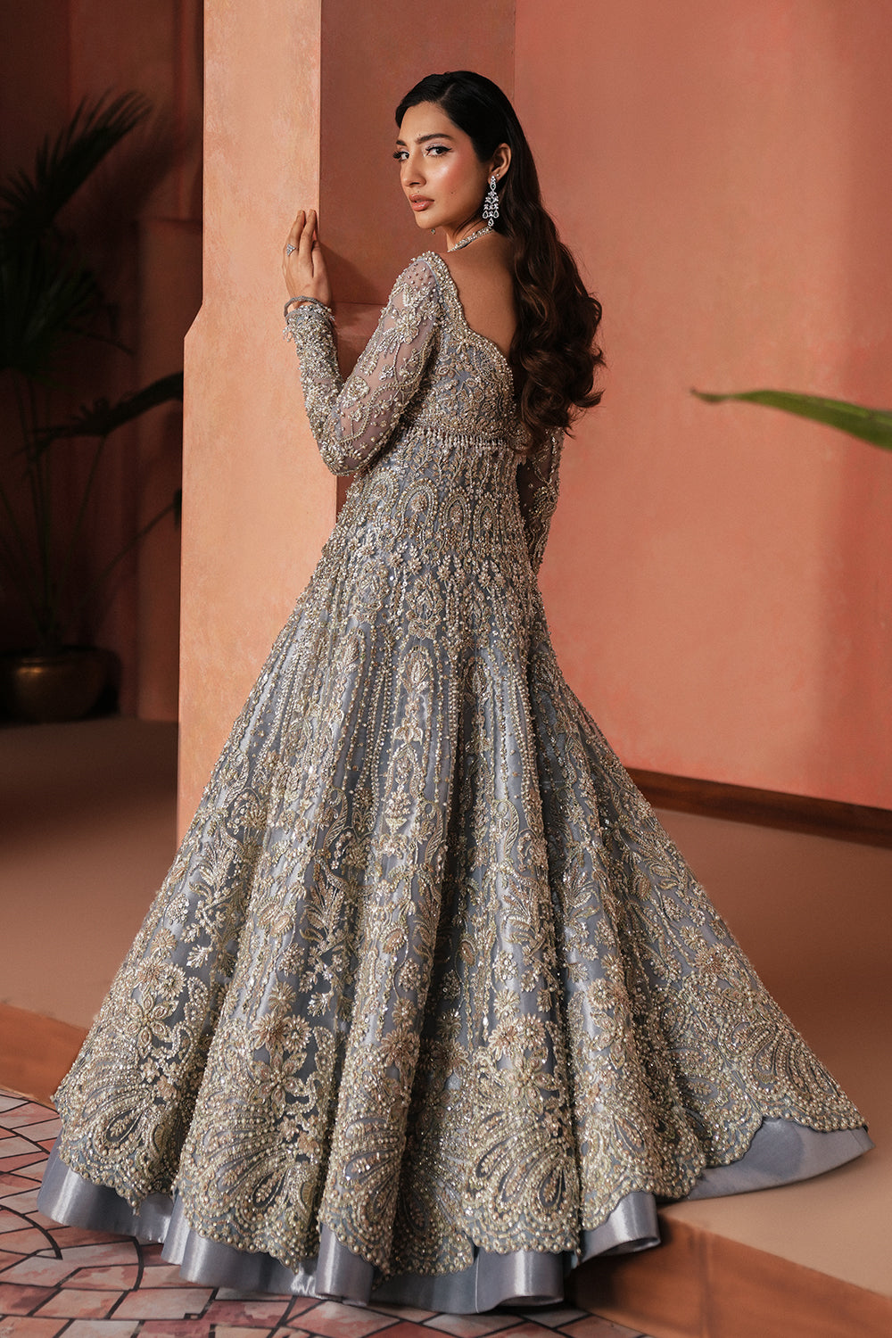 Moonlight Blue Naqshi Dabka Tissue Anarkali (2-Piece) - Image 6