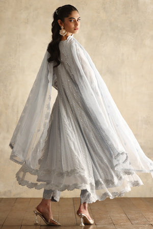 Heather Blue Embroidered Chiffon Angharka (3-Piece) - Image 3