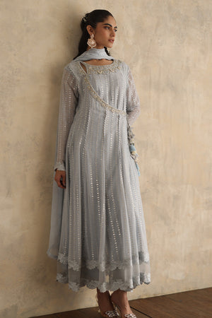 Heather Blue Embroidered Chiffon Angharka (3-Piece) - Image 5