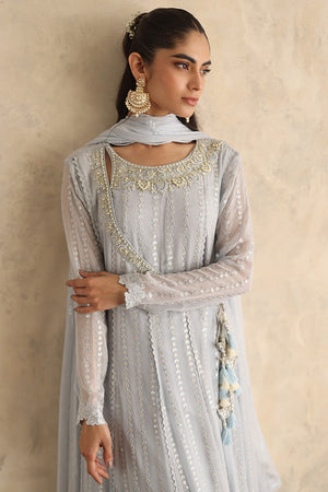 Heather Blue Embroidered Chiffon Angharka (3-Piece) - Image 6
