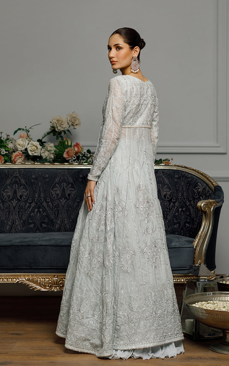 Pakistani Light Blue Embroidered Chiffon Angrakha Dress (2-Piece) - Image 4