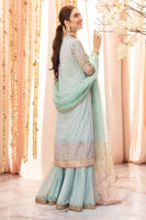 Pakistani Aqua Zardozi Kaamdani Crushed Silk Angharka (3-Piece) - Image 6
