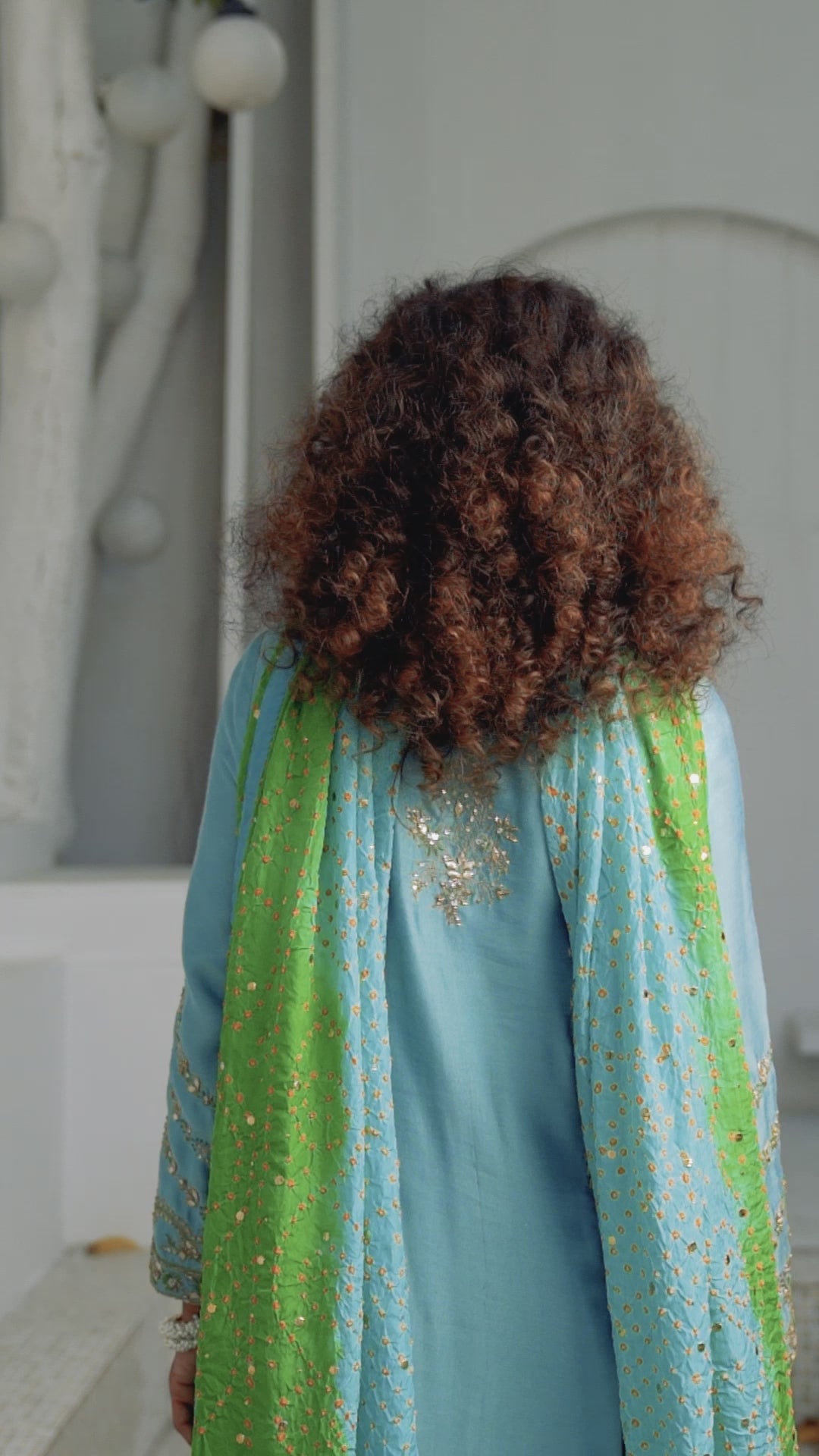 Aruba Blue Embellished Khaddi Silk Angrakha (3-Piece) - Image 5